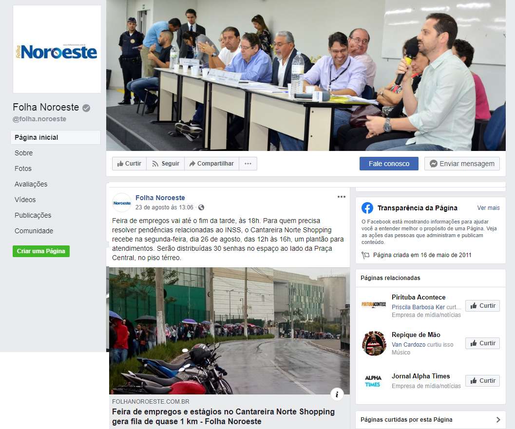 Fanpage Folha Noroeste
