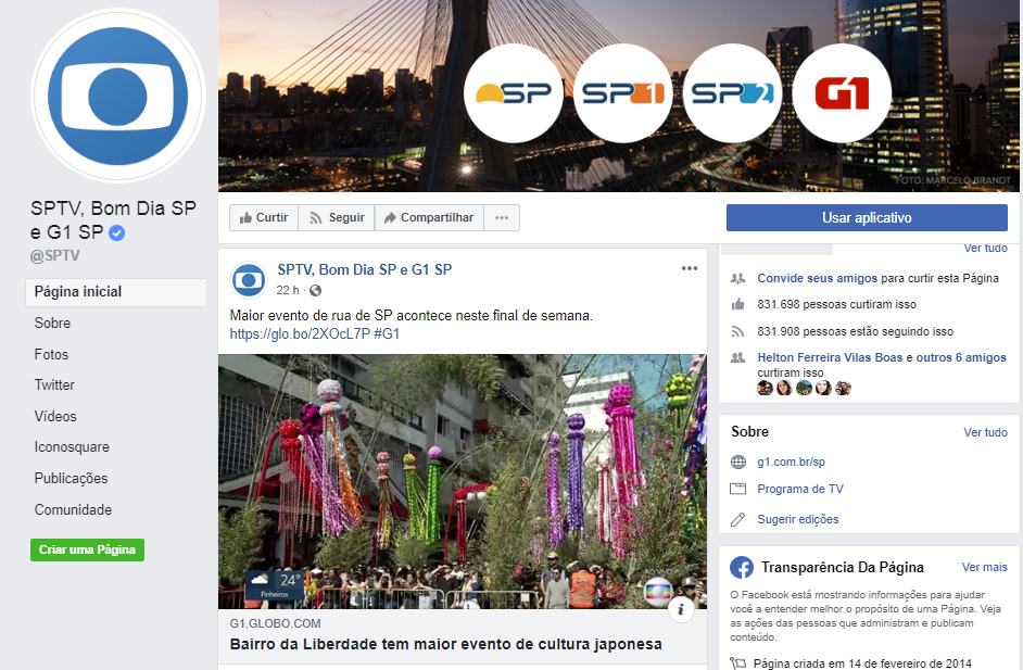 Fanpage SPTV, Bom Dia SP e G1 SP