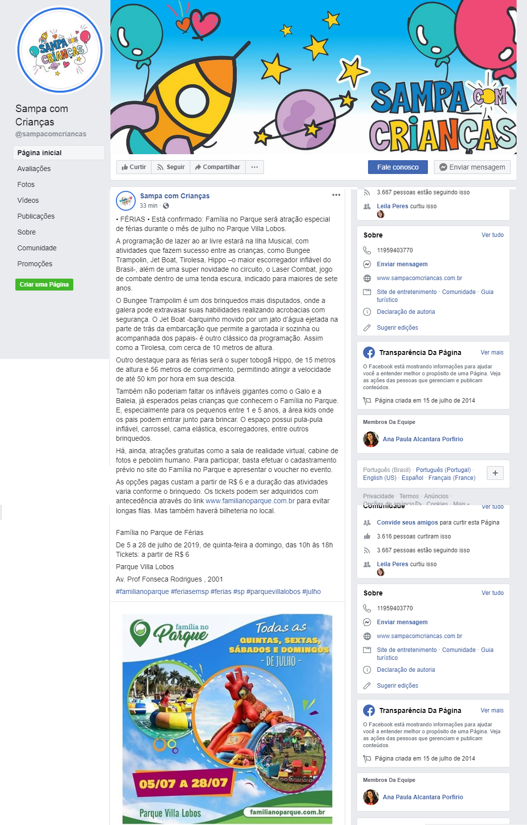 Fanpage Sampa com Crianças