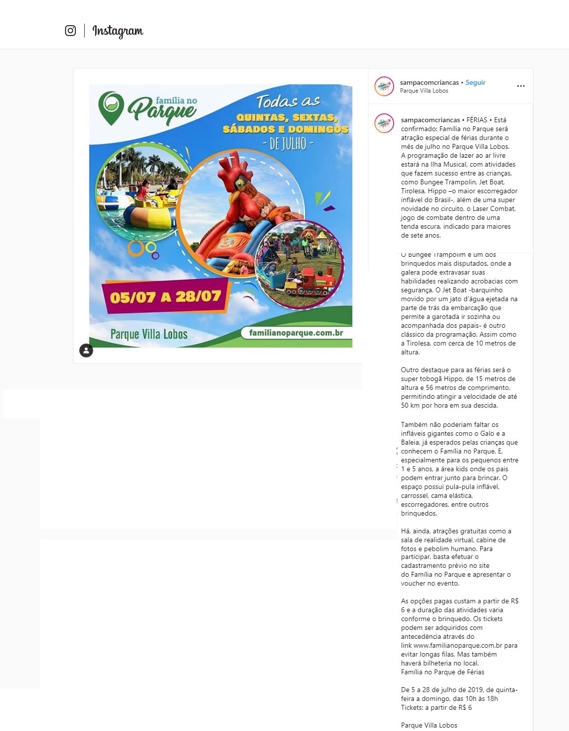 Instagram Sampa com Crianças