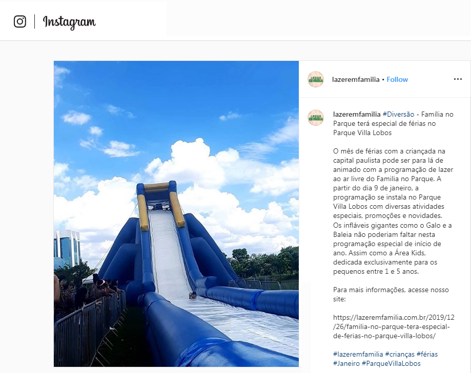 Instagram Lazer em Família