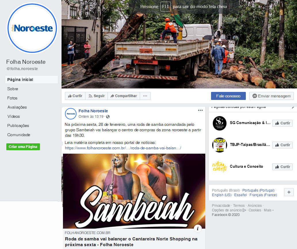 Fanpage Folha Noroeste