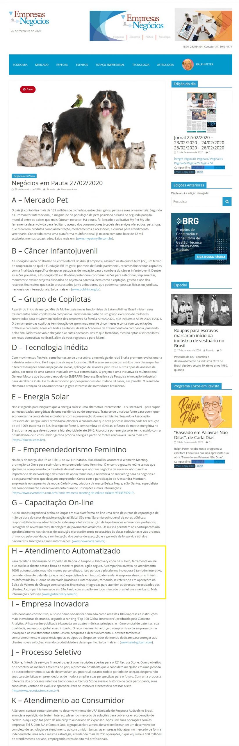 Jornal Empresas & Negócios online