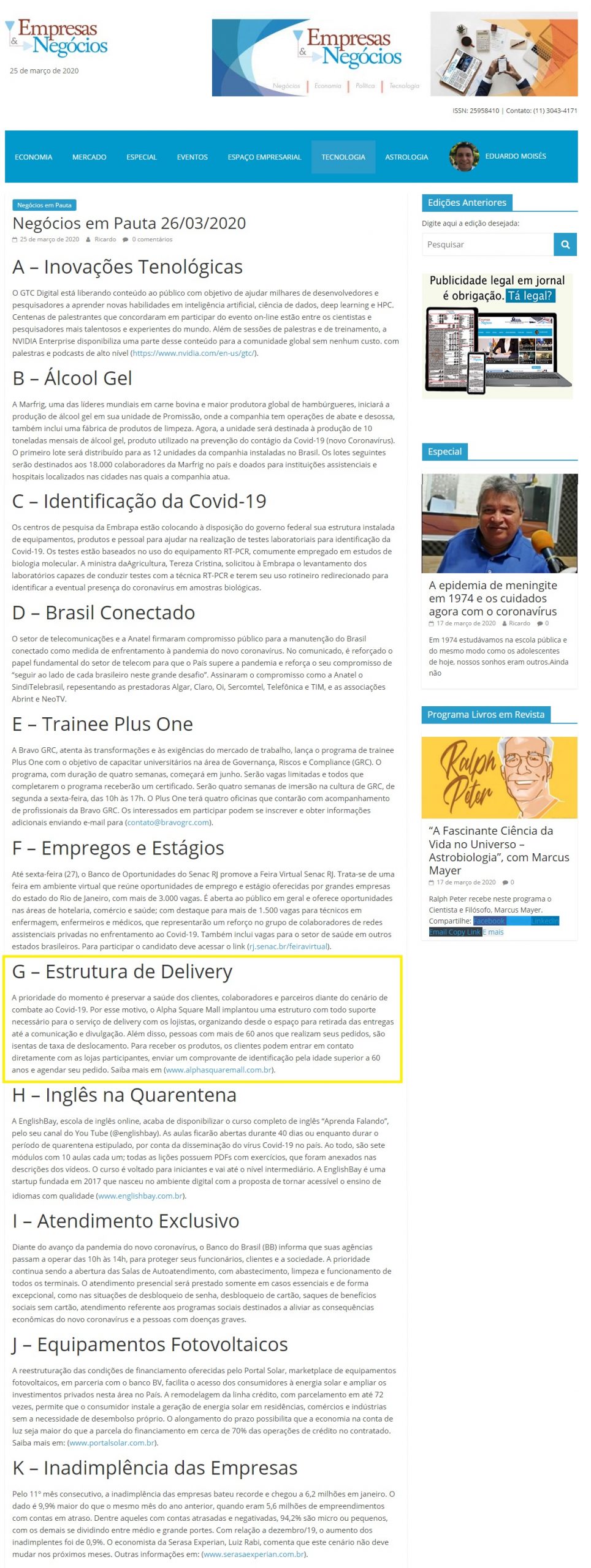 Jornal Empresas & Negócios online