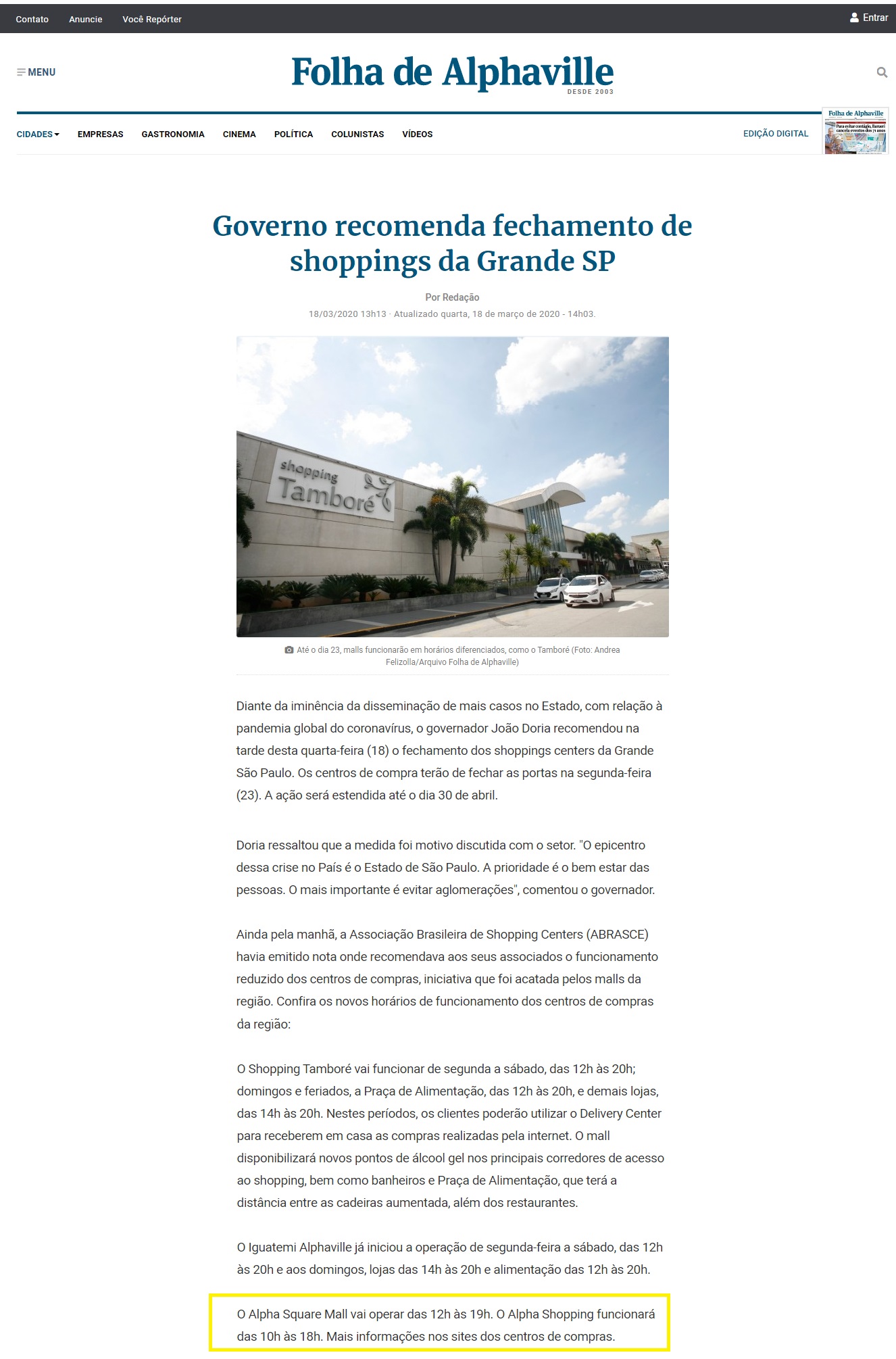 Jornal Folha de Alphaville online