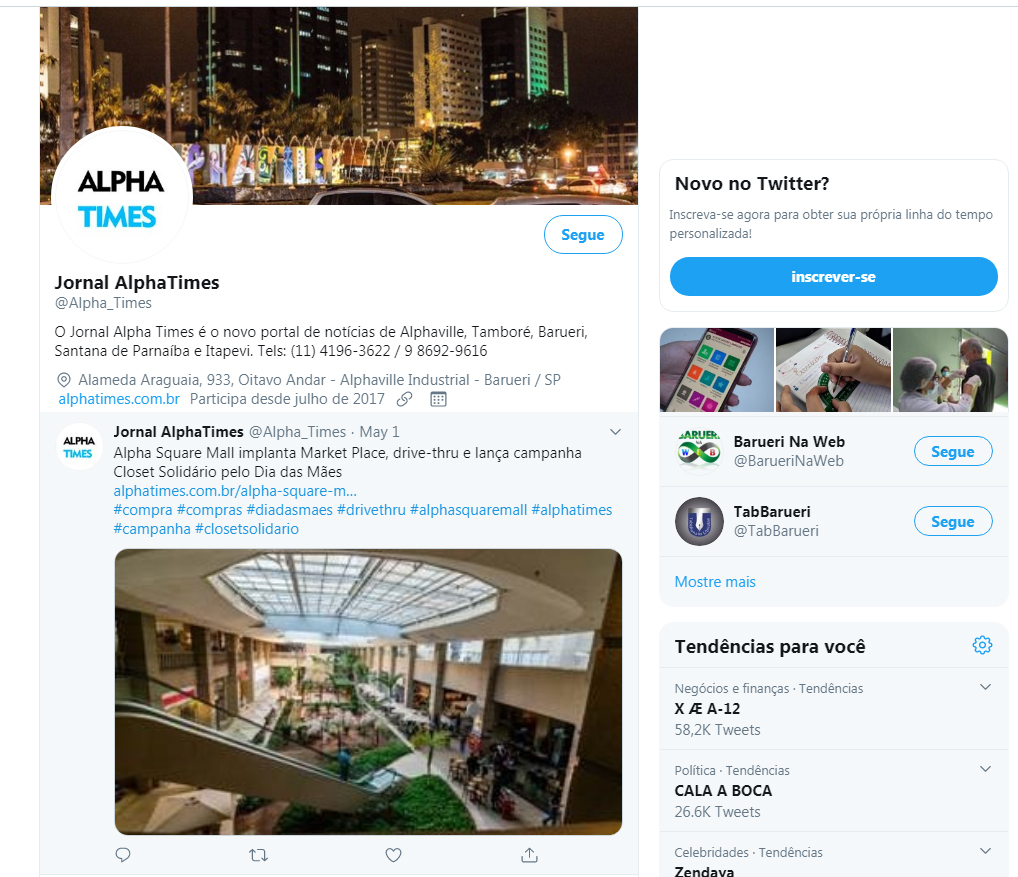 Twitter Jornal Alpha Times