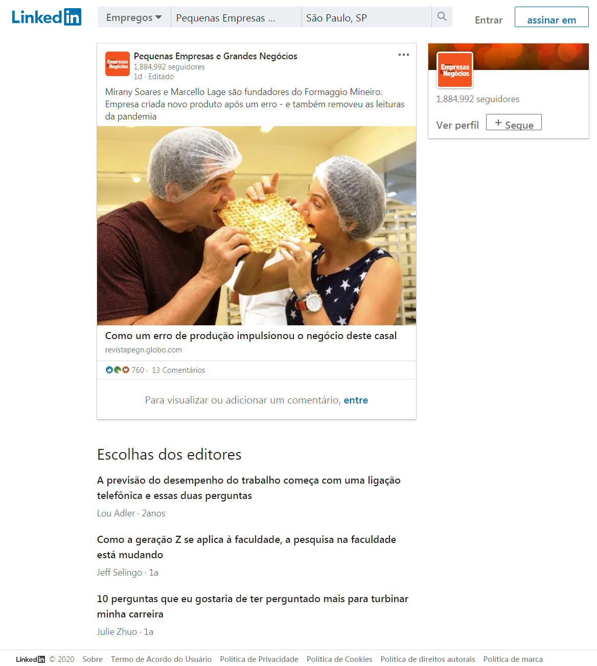 Portal Linked in Revista Pequenas Empresas & Grandes Negócios