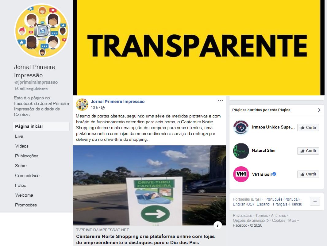 Fanpage Jornal Primeira Impressão