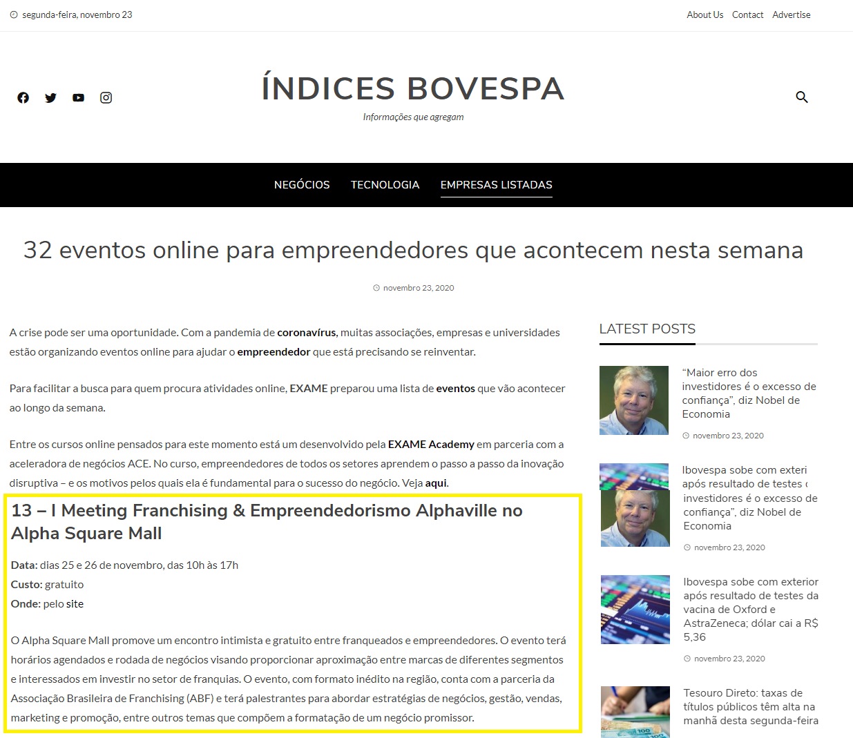 Portal Índices Bovespa