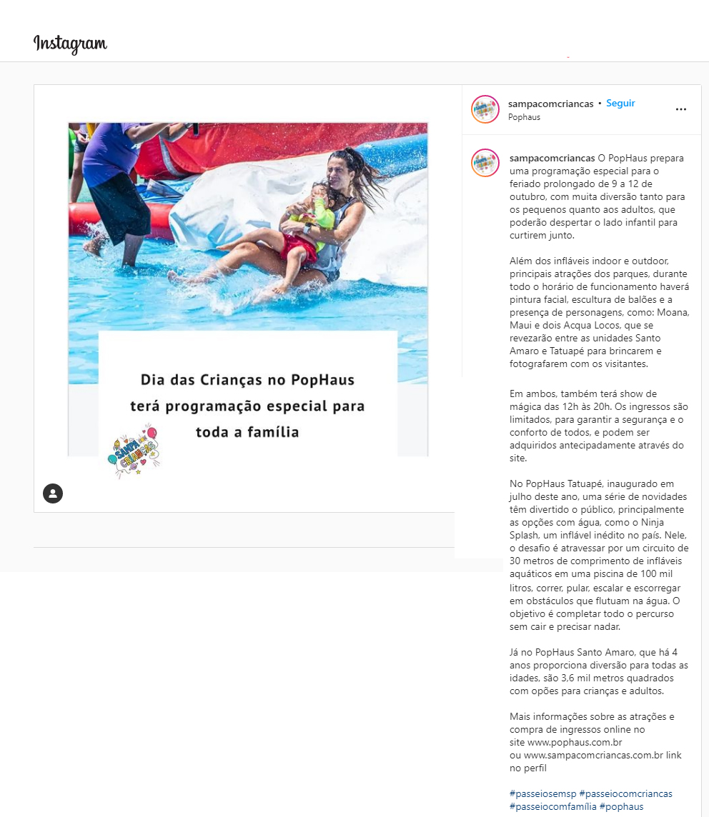Instagram Sampa com Crianças