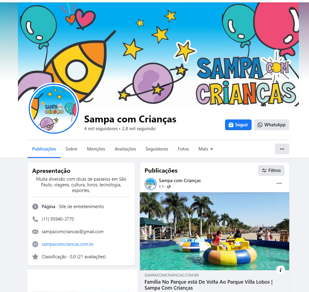 Fanpage Sampa com Crianças