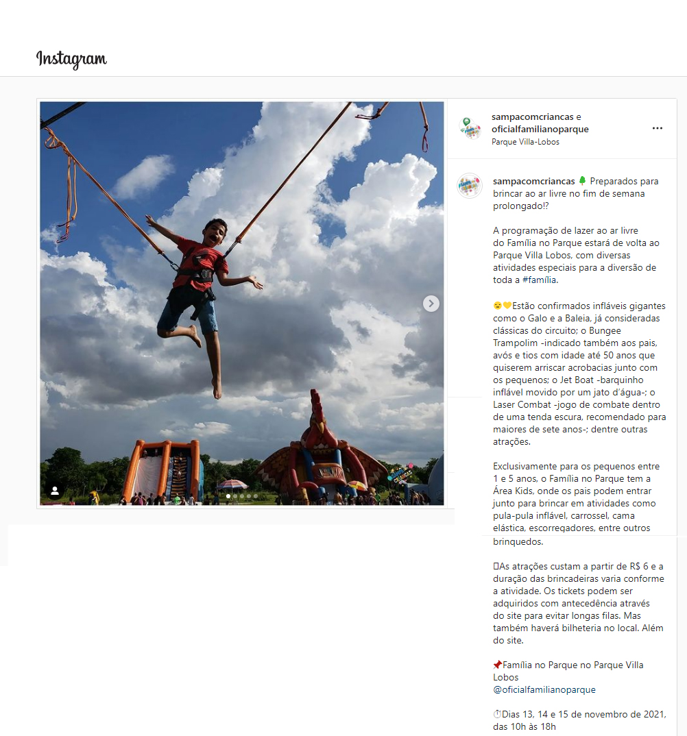 Instagram Sampa com Crianças
